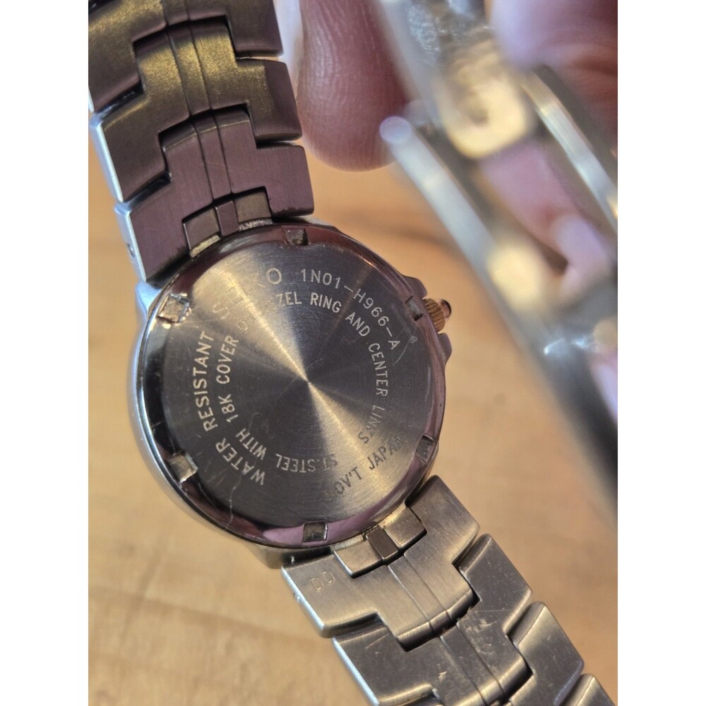 Seiko 18K Gold Capped St. Steel Diamond Black Ladies' Watch. 1N01-H966. New Bat - Picture 6 of 11